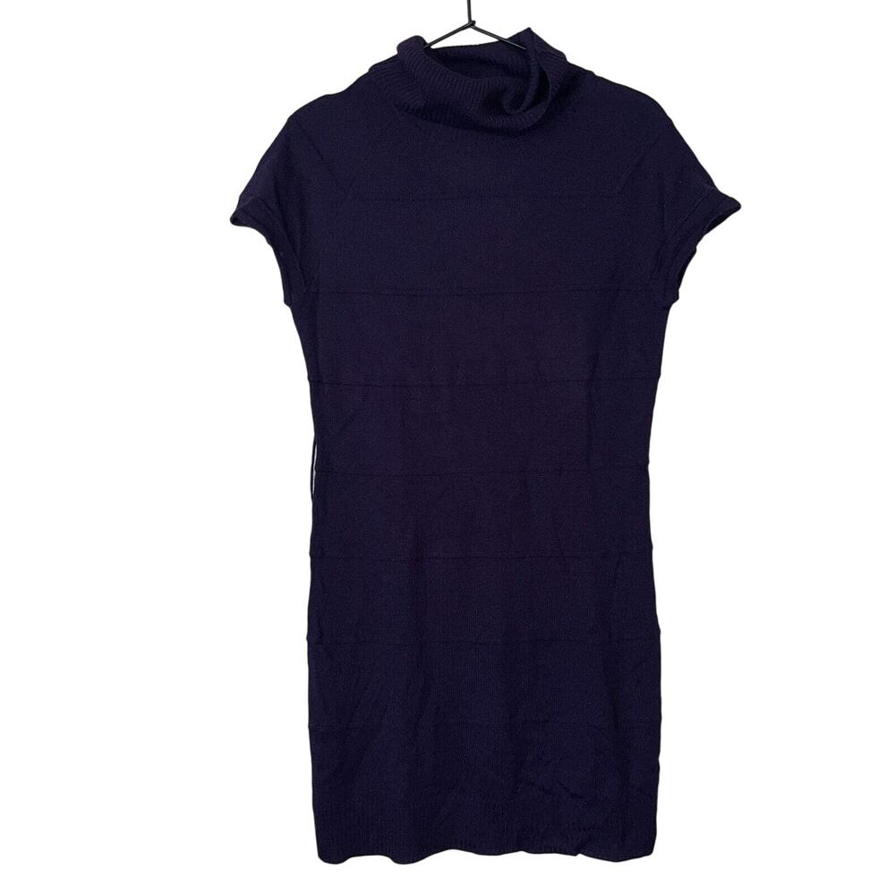 Shes Cool Womens Sz L Dark Purple Mini Dress Turtleneck Short Sleeve